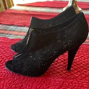 BCBGirls Black Lace Peep-Toe Heels